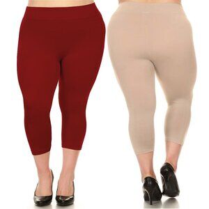 2-Pack Women's High Waisted Smooth Stretch Active Yoga Capri Leggings(Plus Size)